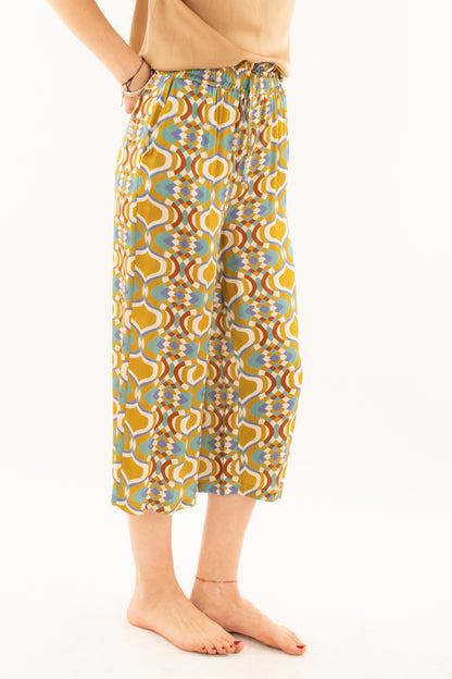 Pantalone giometrico in viscosa da Donna Metoo - Senape