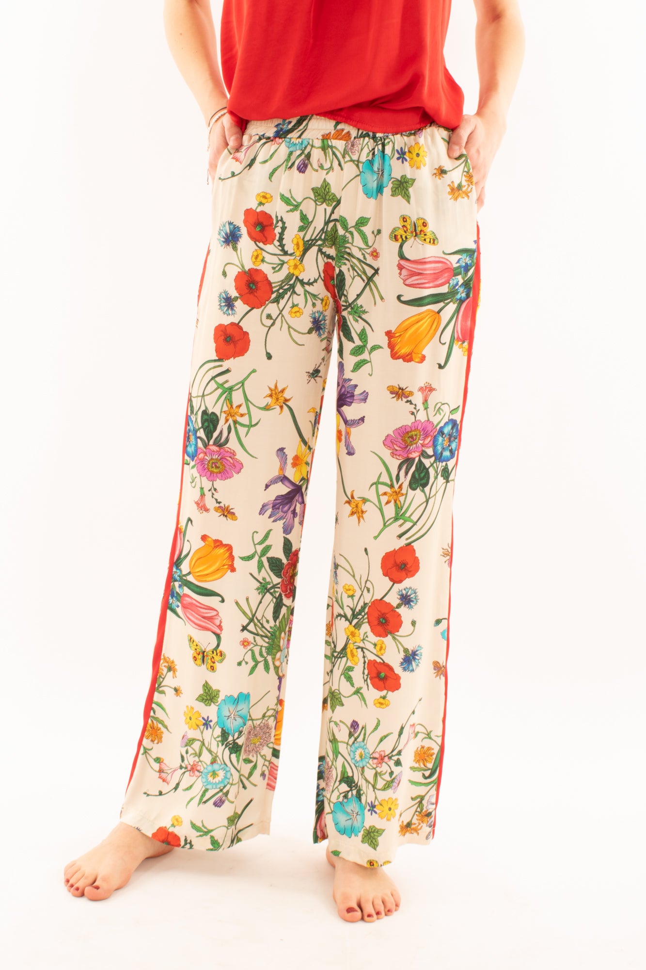 Pantalone fiorato con banda laterale da Donna - Metoo - Sabbia