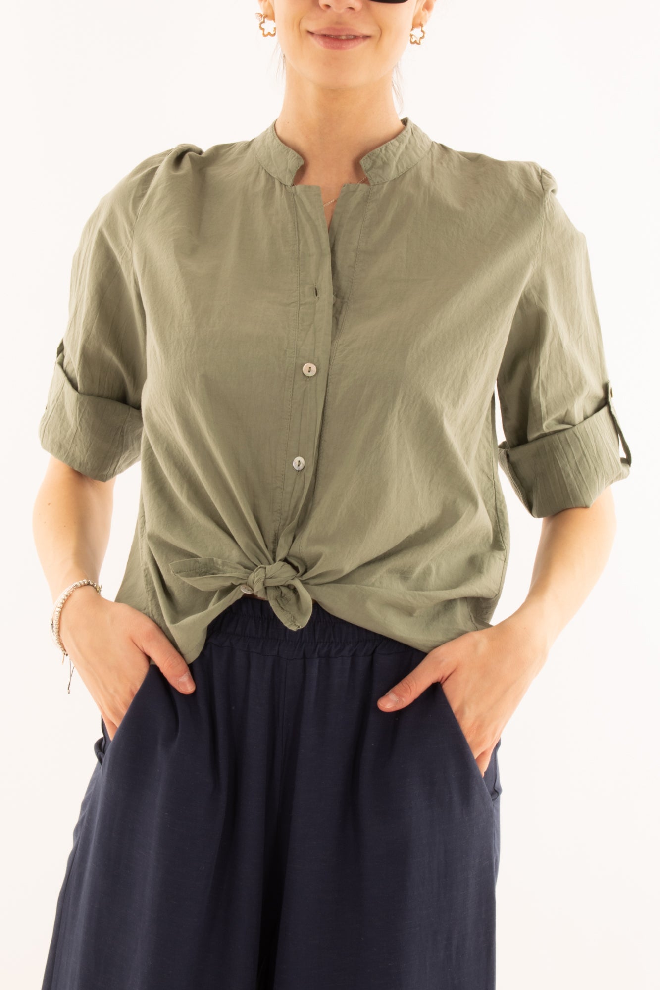 Camicia in mussola di cotone da Donna Metoo - Verde