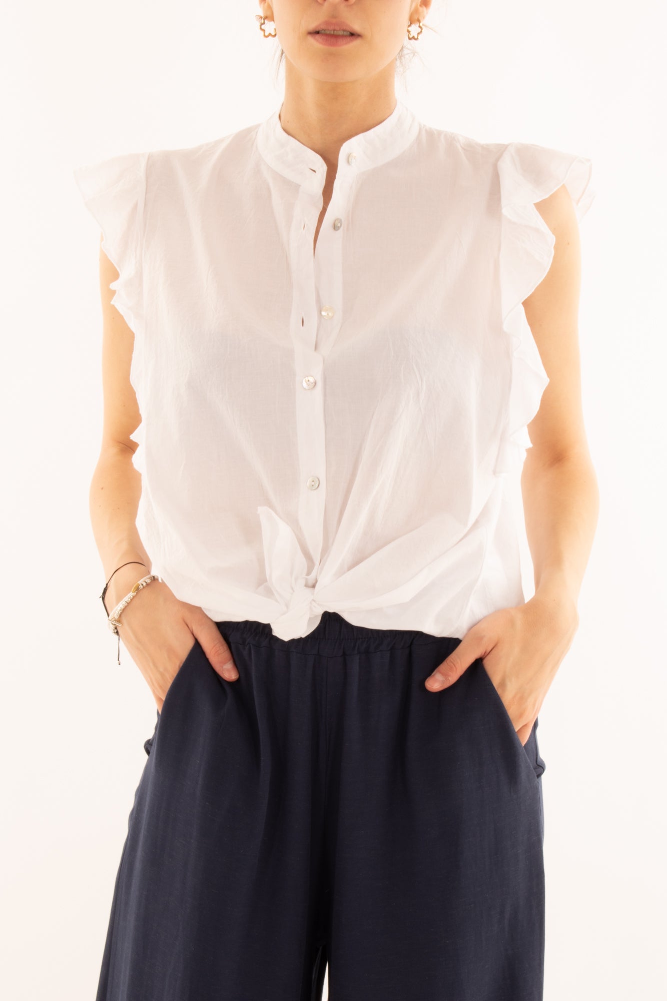 Camicia smanicata con rouge da Donna Metoo - Rosa