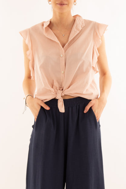 Camicia smanicata con rouge da Donna Metoo - Rosa