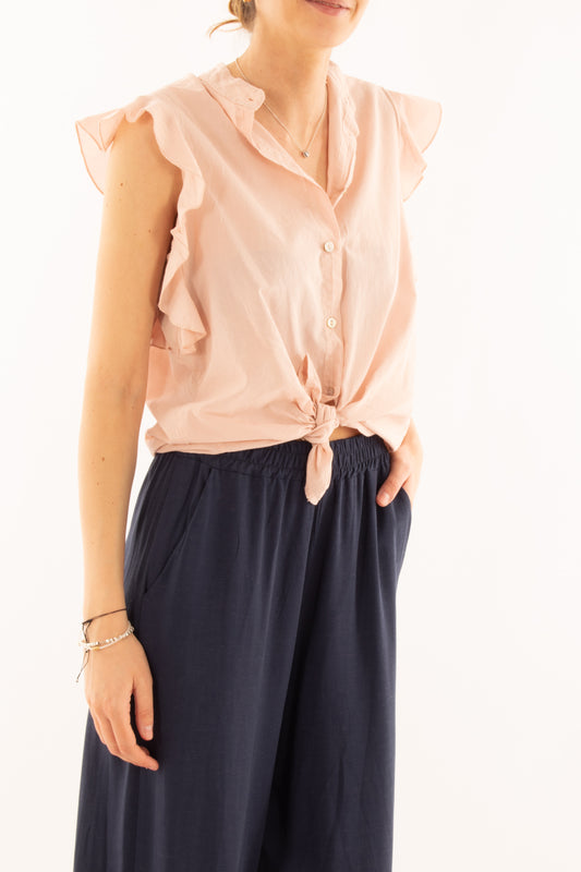 Camicia smanicata con rouge da Donna Metoo - Rosa