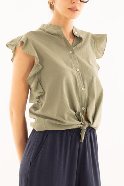 Camicia smanicata con rouge da Donna Metoo - Verde