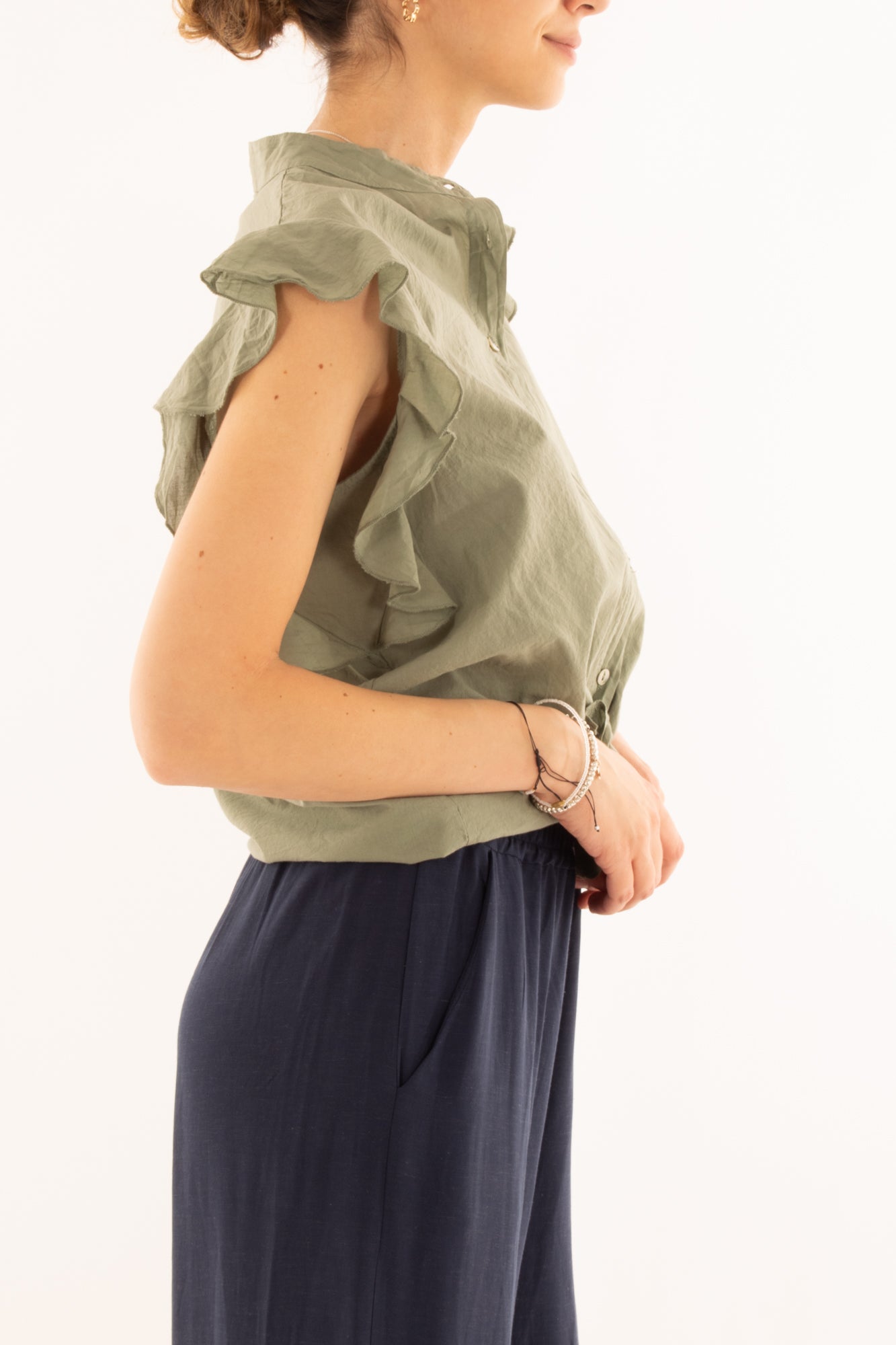 Camicia smanicata con rouge da Donna Metoo - Verde