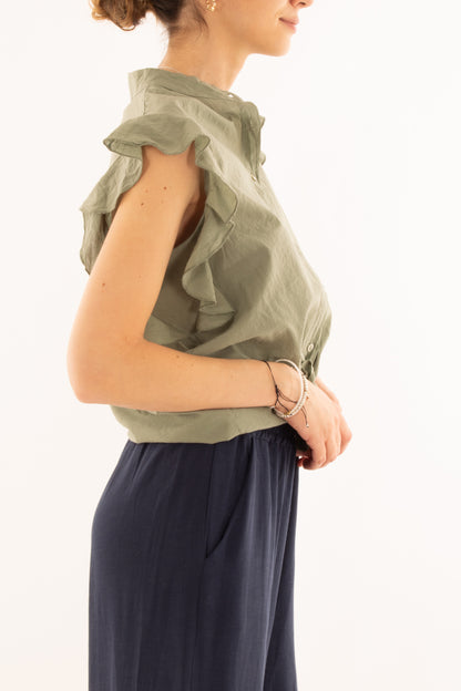 Camicia smanicata con rouge da Donna Metoo - Verde