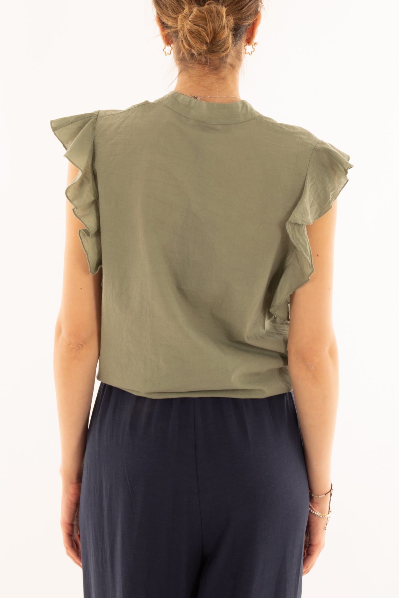 Camicia smanicata con rouge da Donna Metoo - Verde