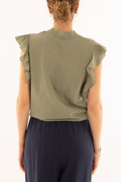 Camicia smanicata con rouge da Donna Metoo - Verde