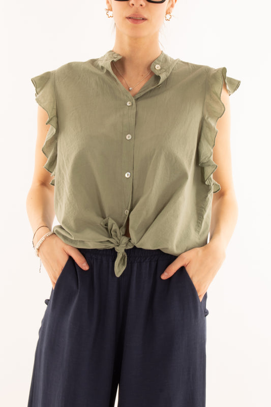 Camicia smanicata con rouge da Donna Metoo - Verde