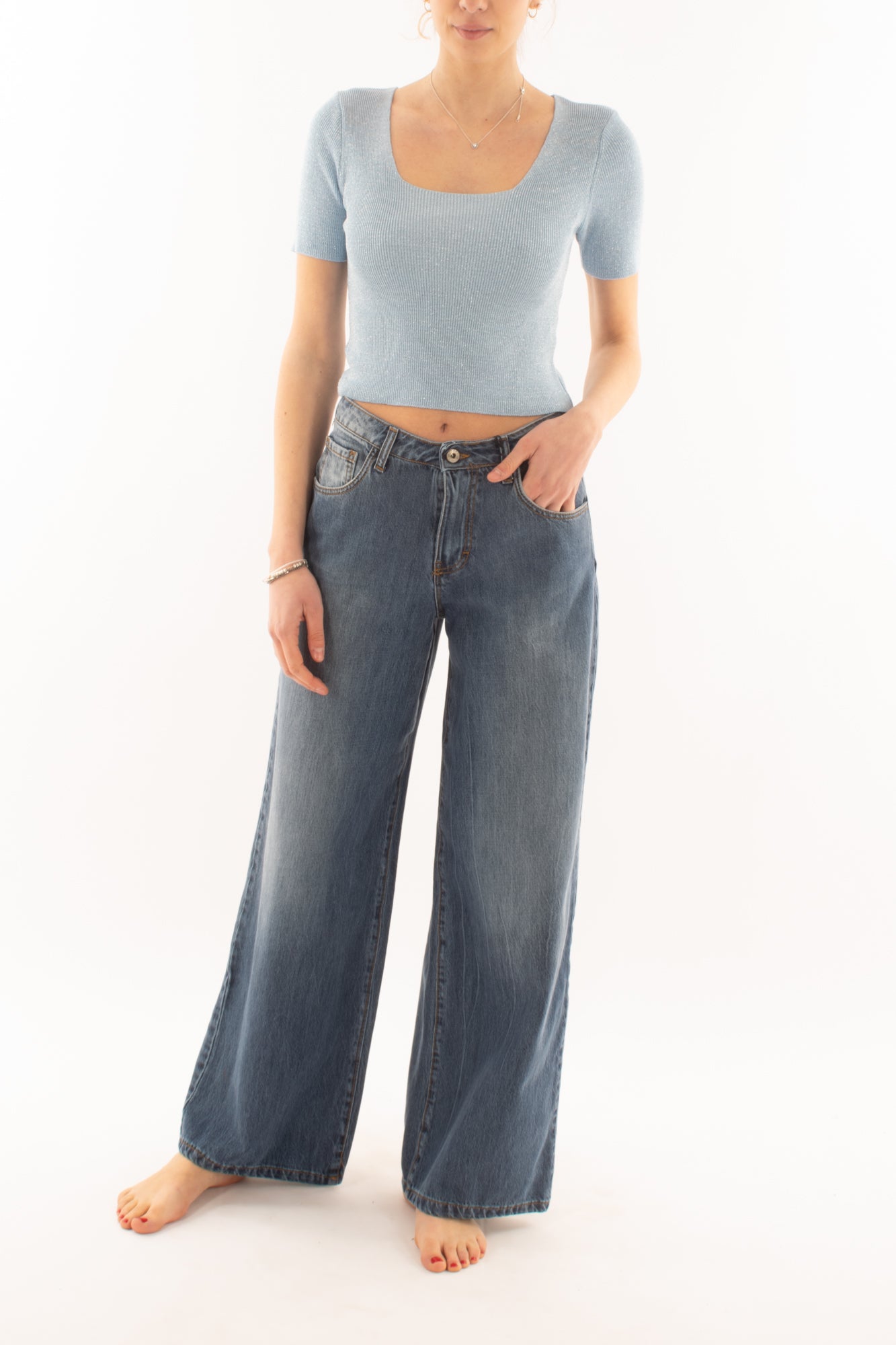 Maglia corta mezza manica da Donna Metoo - Celeste