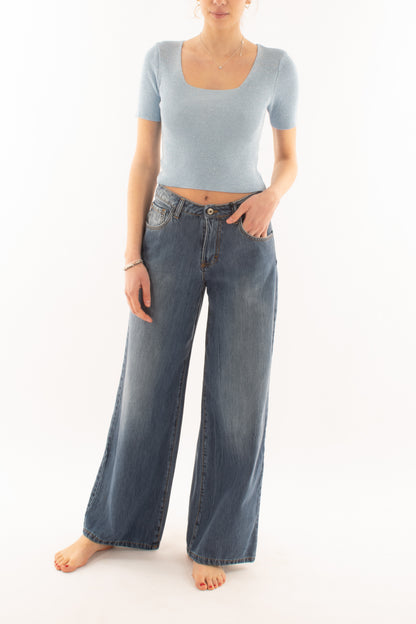 Maglia corta mezza manica da Donna Metoo - Celeste