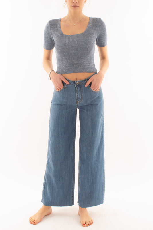 Maglia corta mezza manica da Donna Metoo - Denim