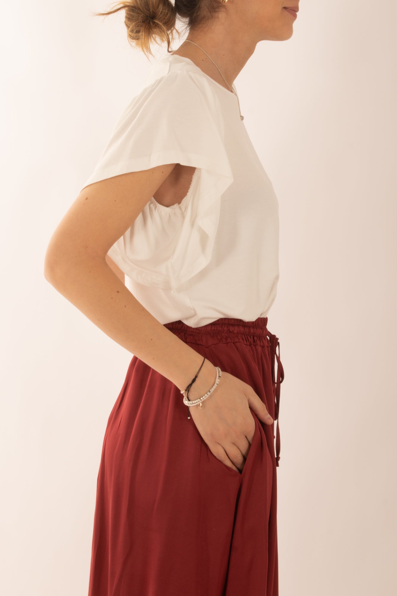 Maglia misto viscosa girocollo con rouge da Donna Metoo - Bianco