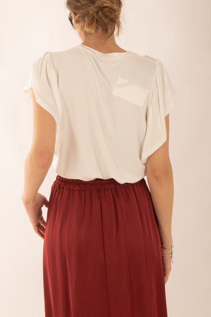 Maglia misto viscosa girocollo con rouge da Donna Metoo - Bianco