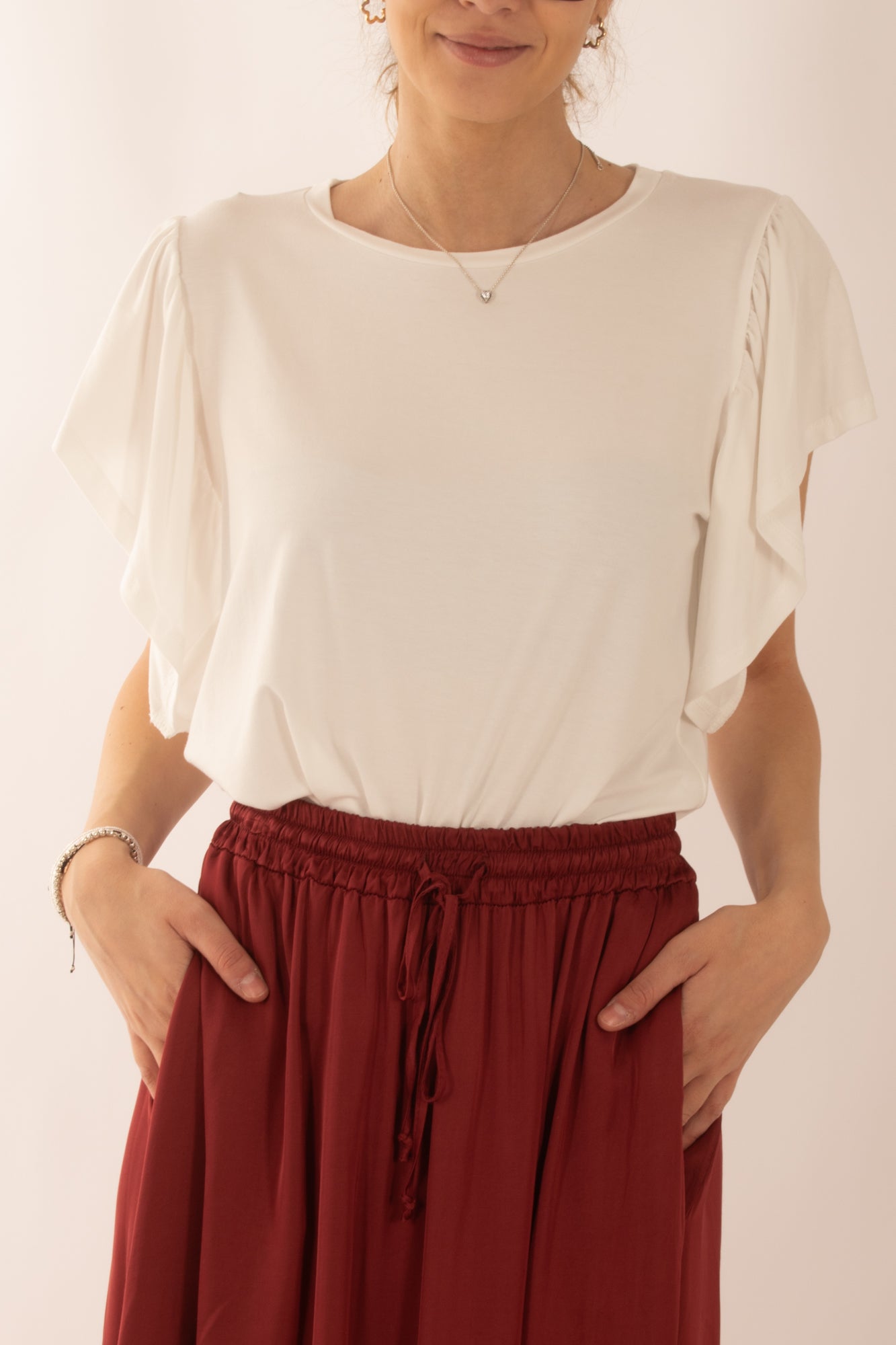 Maglia misto viscosa girocollo con rouge da Donna Metoo - Bianco