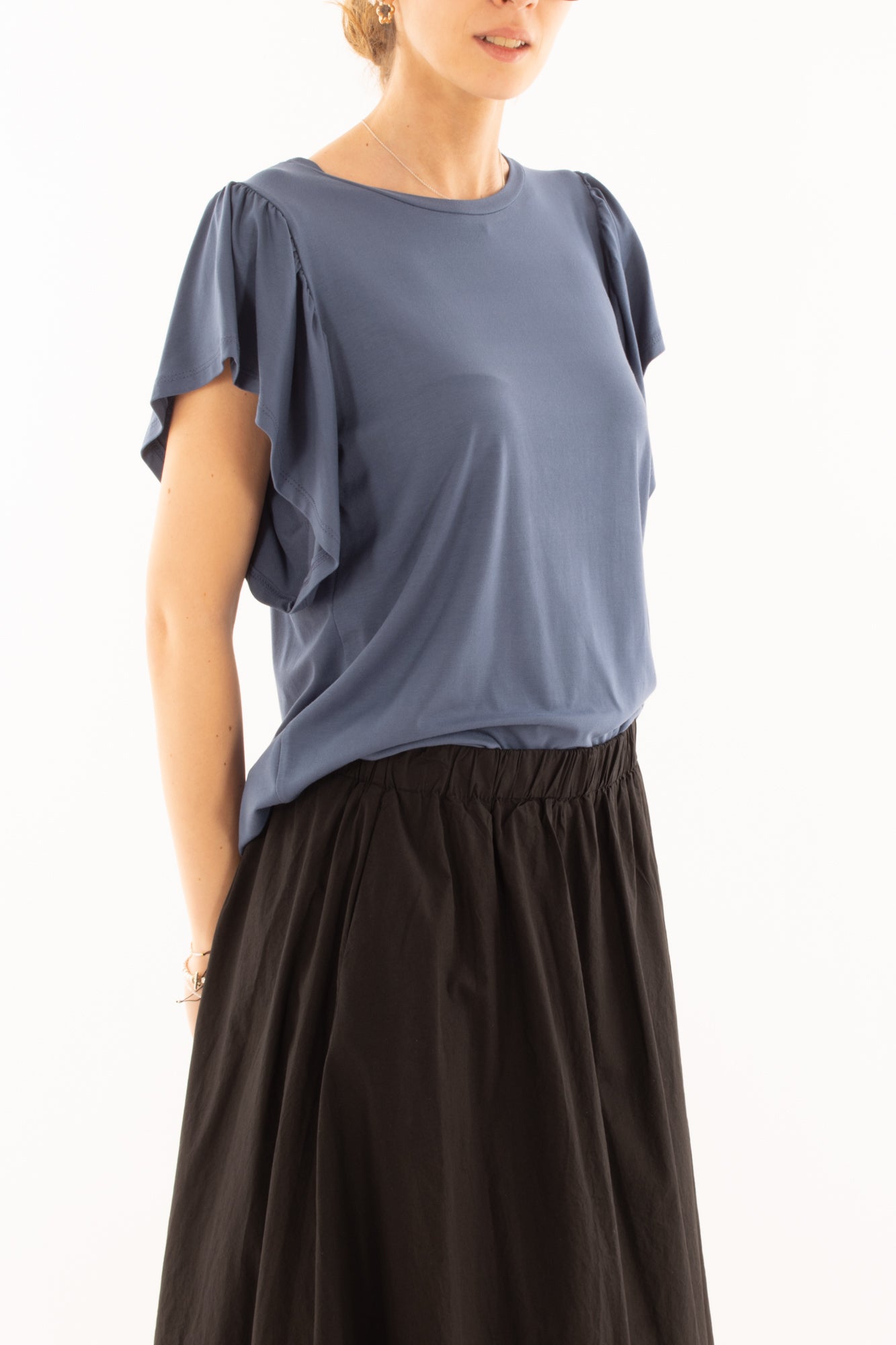 Maglia misto viscosa girocollo con rouge da Donna Metoo - Blu