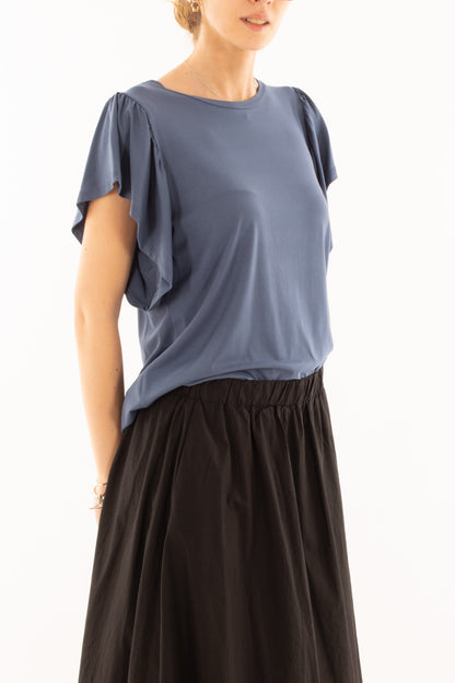 Maglia misto viscosa girocollo con rouge da Donna Metoo - Blu