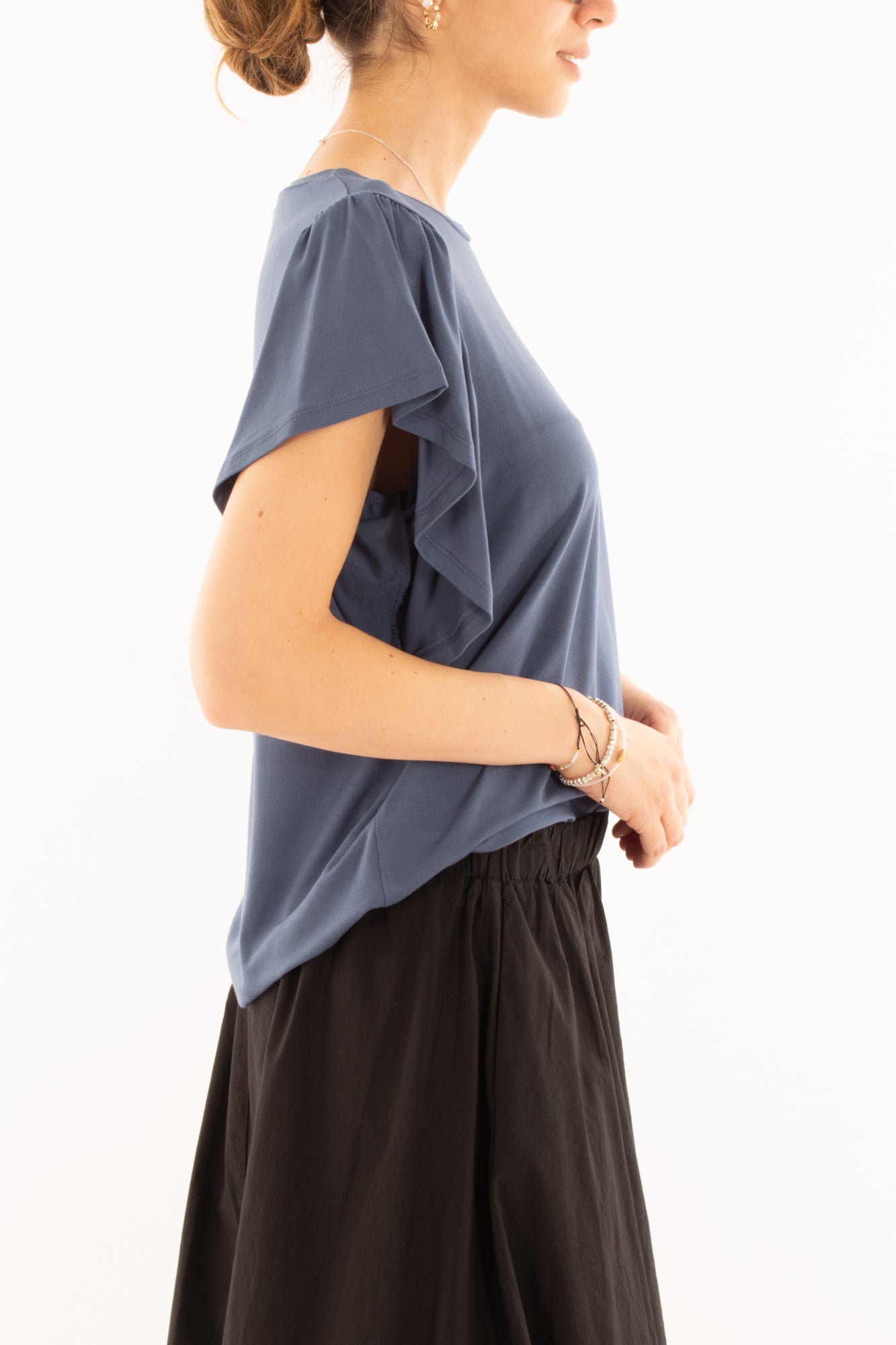 Maglia misto viscosa girocollo con rouge da Donna Metoo - Blu