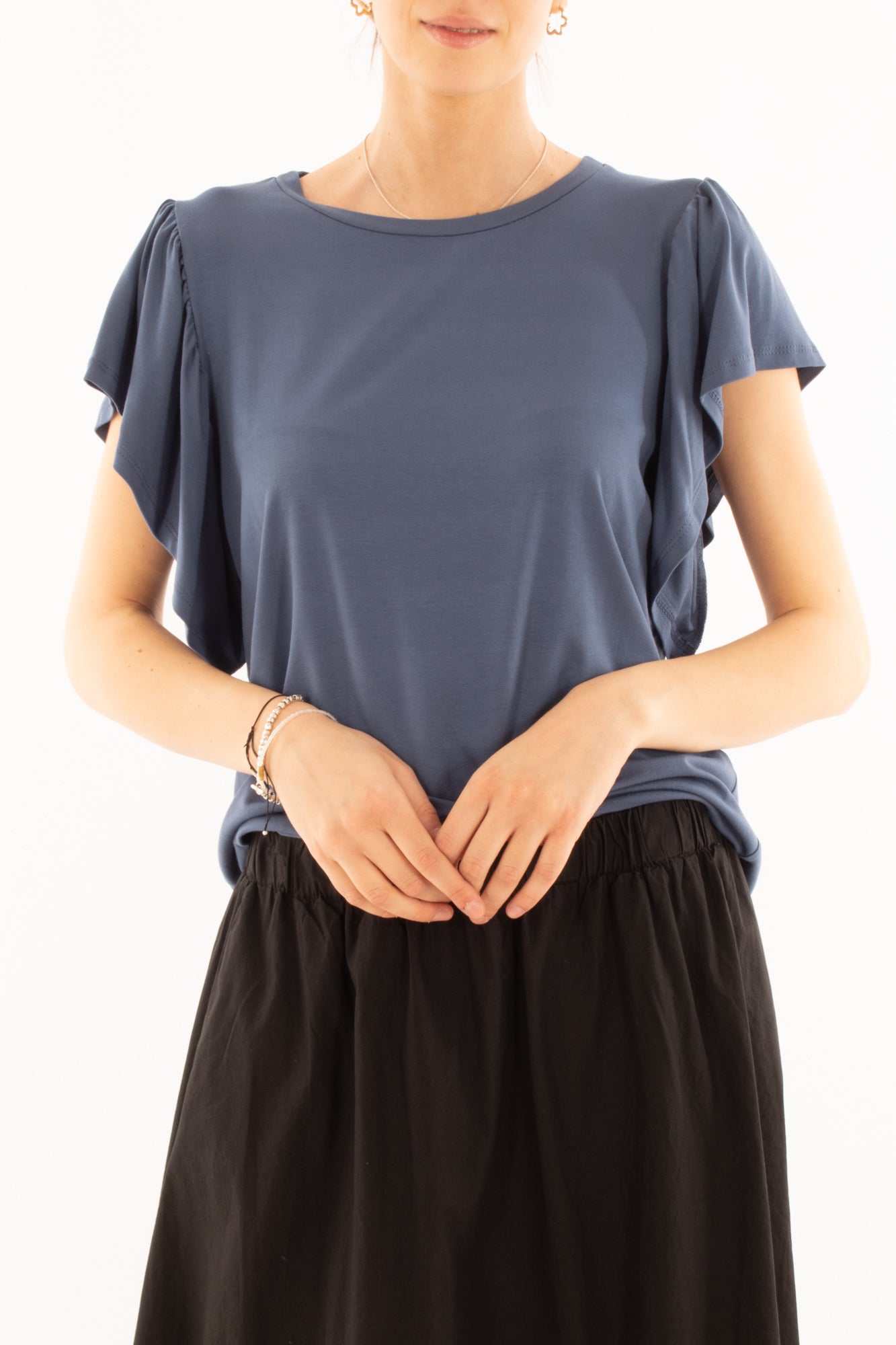 Maglia misto viscosa girocollo con rouge da Donna Metoo - Blu