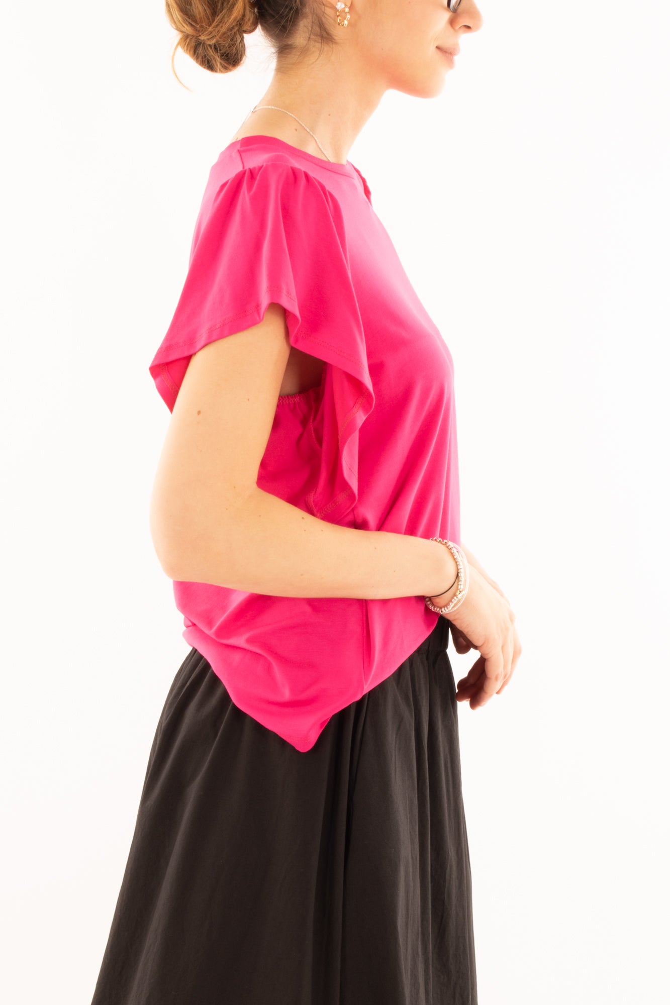 Maglia misto viscosa girocollo con rouge da Donna Metoo - Fuxia