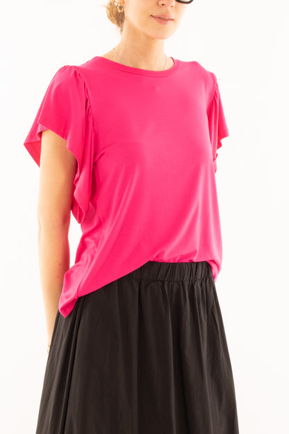 Maglia misto viscosa girocollo con rouge da Donna Metoo - Fuxia