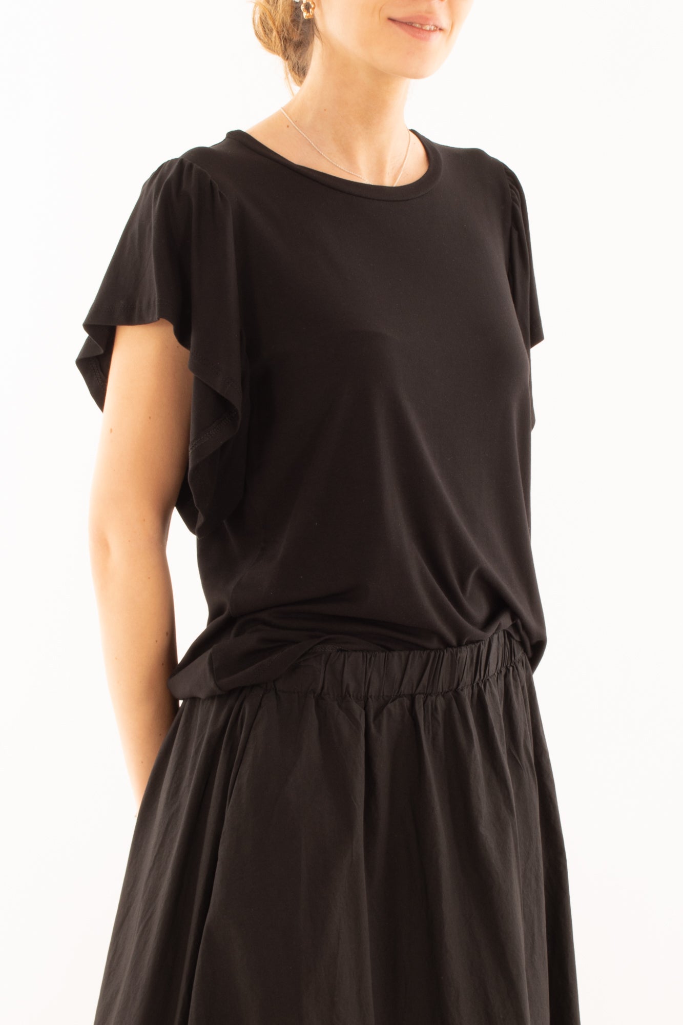 Maglia misto viscosa girocollo con rouge da Donna Metoo - Nero