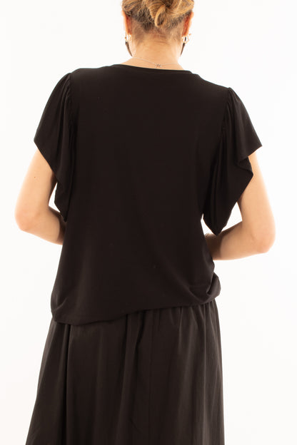 Maglia misto viscosa girocollo con rouge da Donna Metoo - Nero