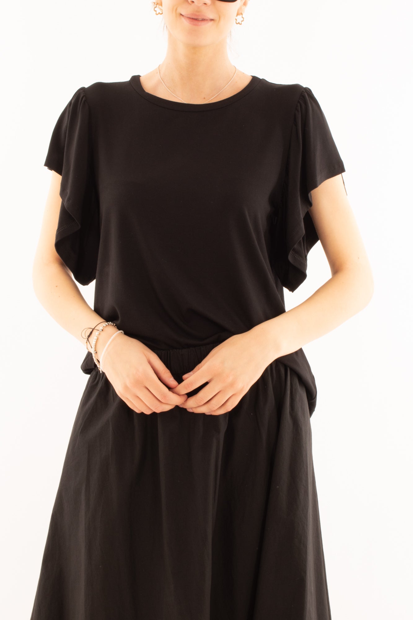 Maglia misto viscosa girocollo con rouge da Donna Metoo - Nero