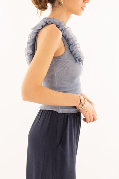 Canottiera mille righe da Donna Metoo - Celeste