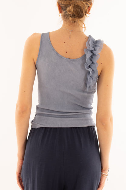 Canottiera mille righe da Donna Metoo - Celeste