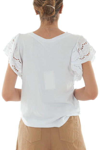 METOO T-shirt con manica in pizzo san gallo da Donna Metoo - Bianco Bianco