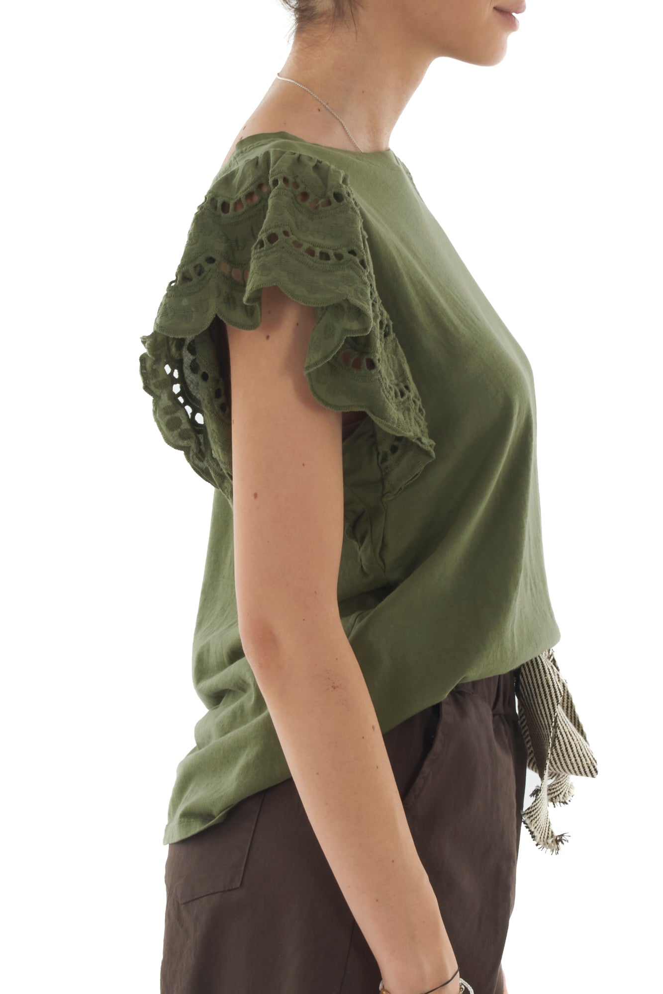 T-shirt con manica in pizzo san gallo da Donna Metoo - Verde