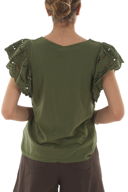 T-shirt con manica in pizzo san gallo da Donna Metoo - Verde