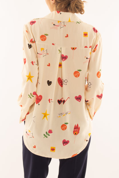 Camicia con cuori in viscosa da Donna Metoo - Crema