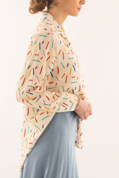 camicia con stampa matite in viscosa da Donna Metoo - Crema