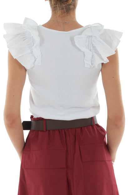 T-shirt a costine con voilà da Donna Metoo - Bianco