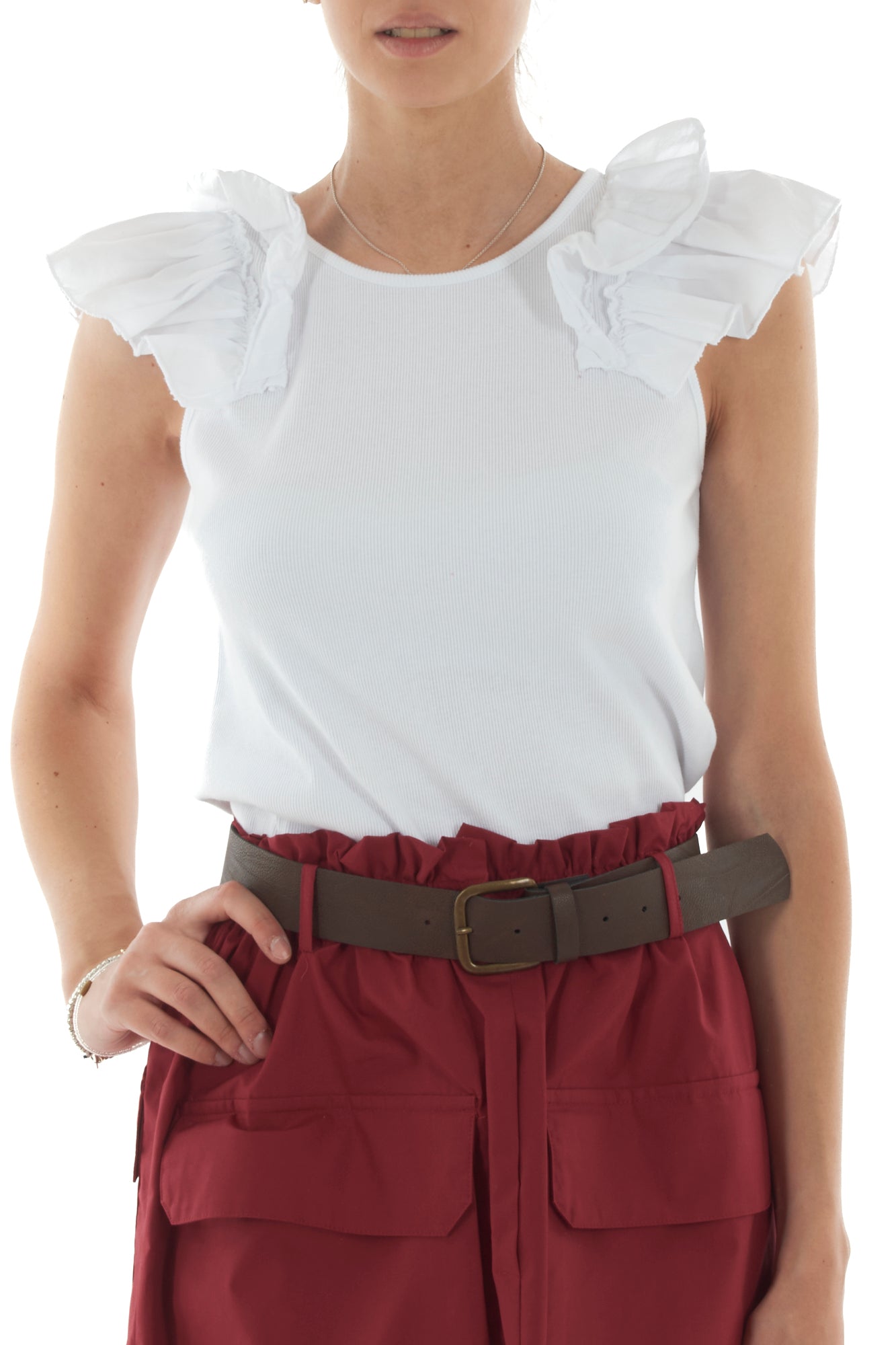 T-shirt a costine con voilà da Donna Metoo - Bianco