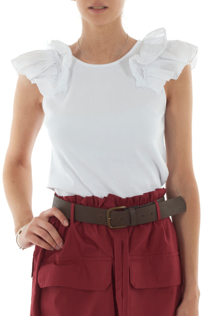 T-shirt a costine con voilà da Donna Metoo - Bianco