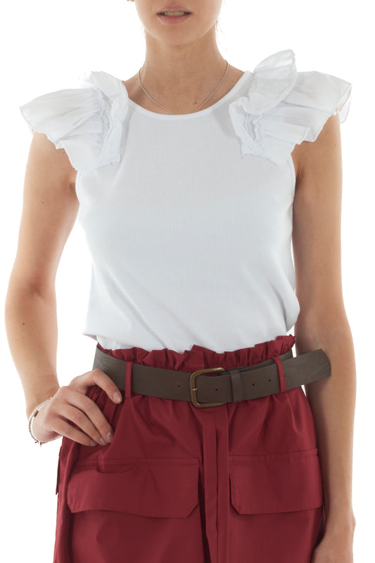 T-shirt a costine con voilà da Donna Metoo - Bianco