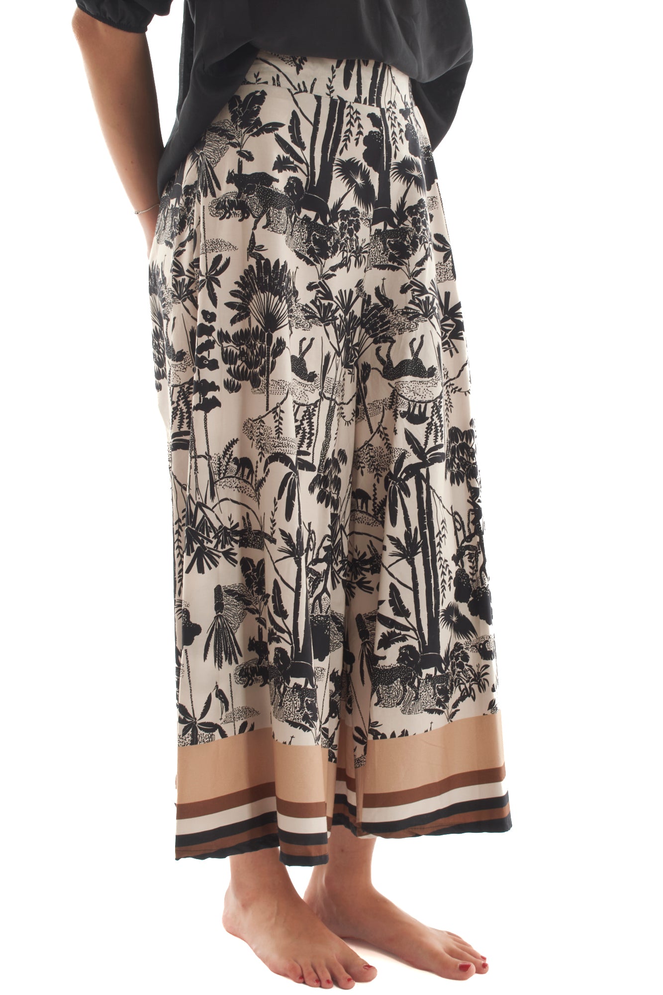 Pantalone palazzo a fantasia da Donna Metoo- Sabbia