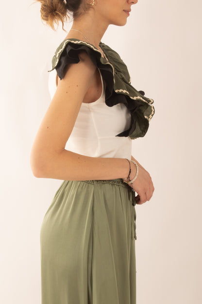 T-shirt con mega balze da Donna Metoo Militare