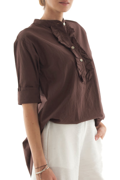 Camicia lunga con voilà da Donna Metoo- Tabacco