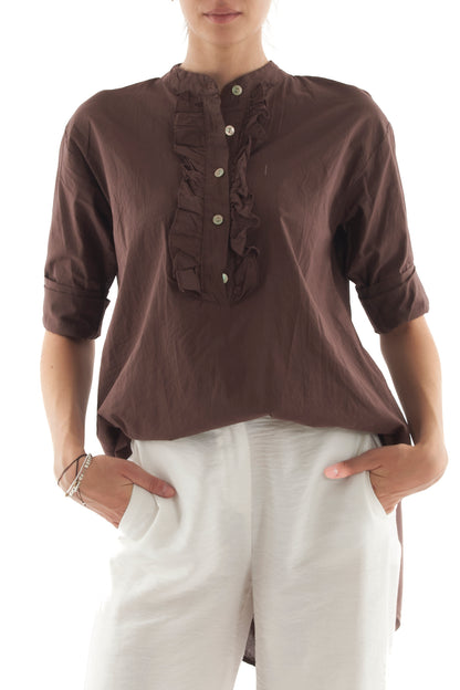 Camicia lunga con voilà da Donna Metoo- Tabacco