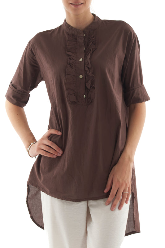 Camicia lunga con voilà da Donna Metoo- Tabacco