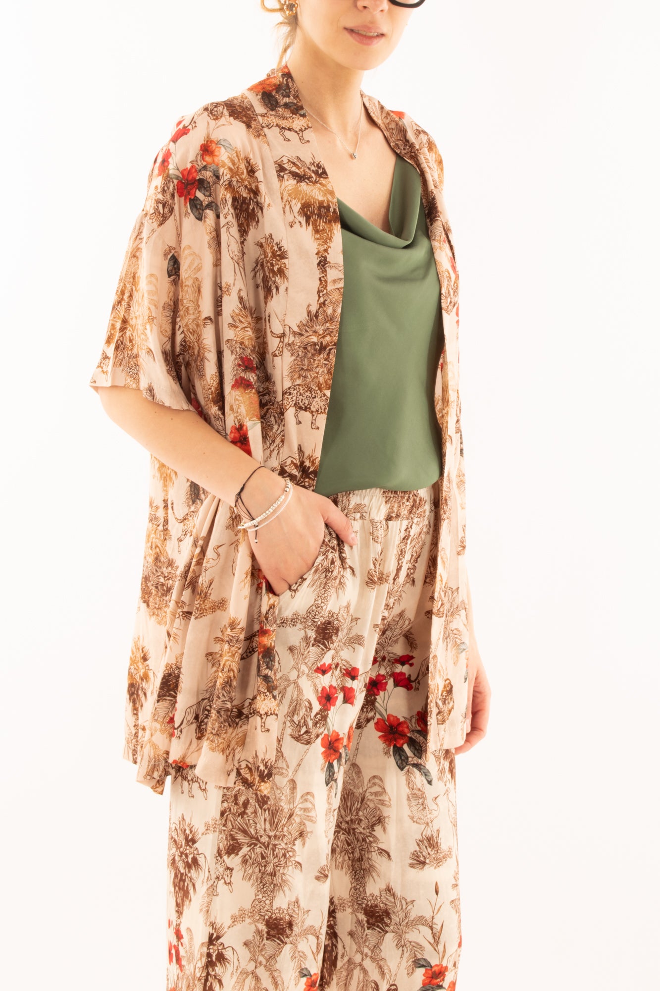 Kimono fantasia da Donna Metoo - Sabbia