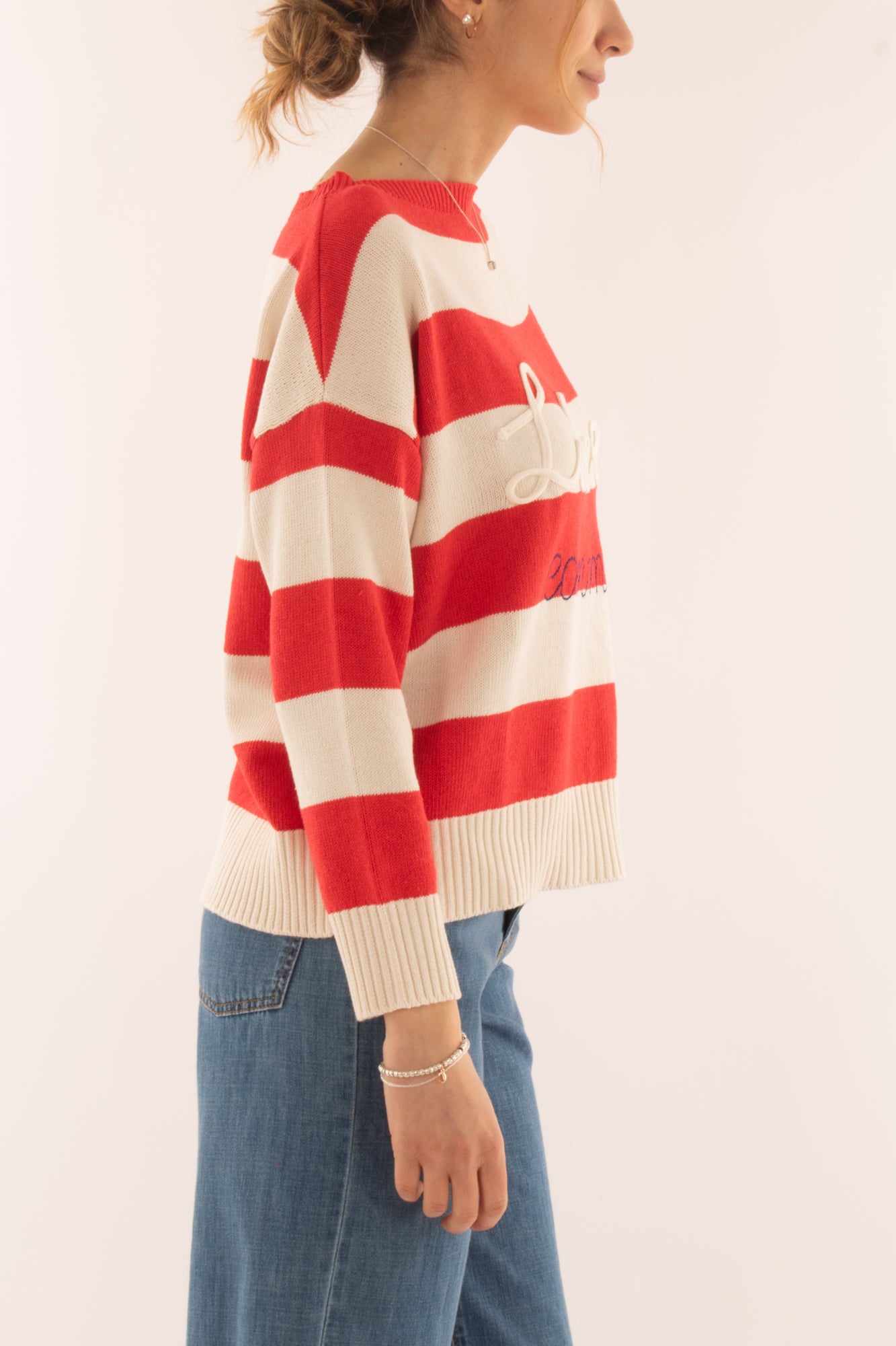 Maglia rigata con scritta da Donna Motel - Rosso