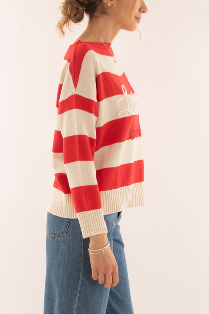 Maglia rigata con scritta da Donna Motel - Rosso