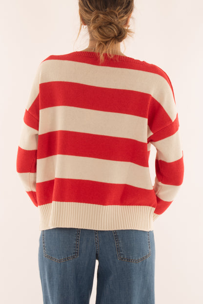 Maglia rigata con scritta da Donna Motel - Rosso