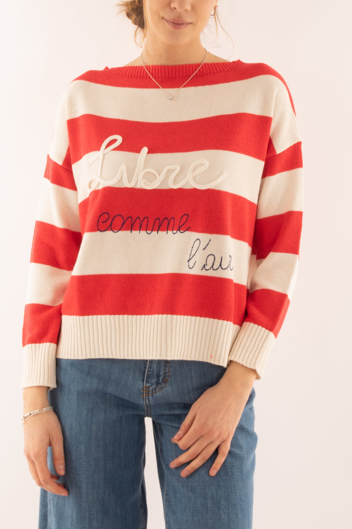 Maglia rigata con scritta da Donna Motel - Rosso