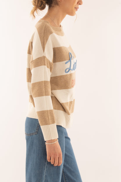 Maglia rigata con scritta da Donna Motel - Sabbia