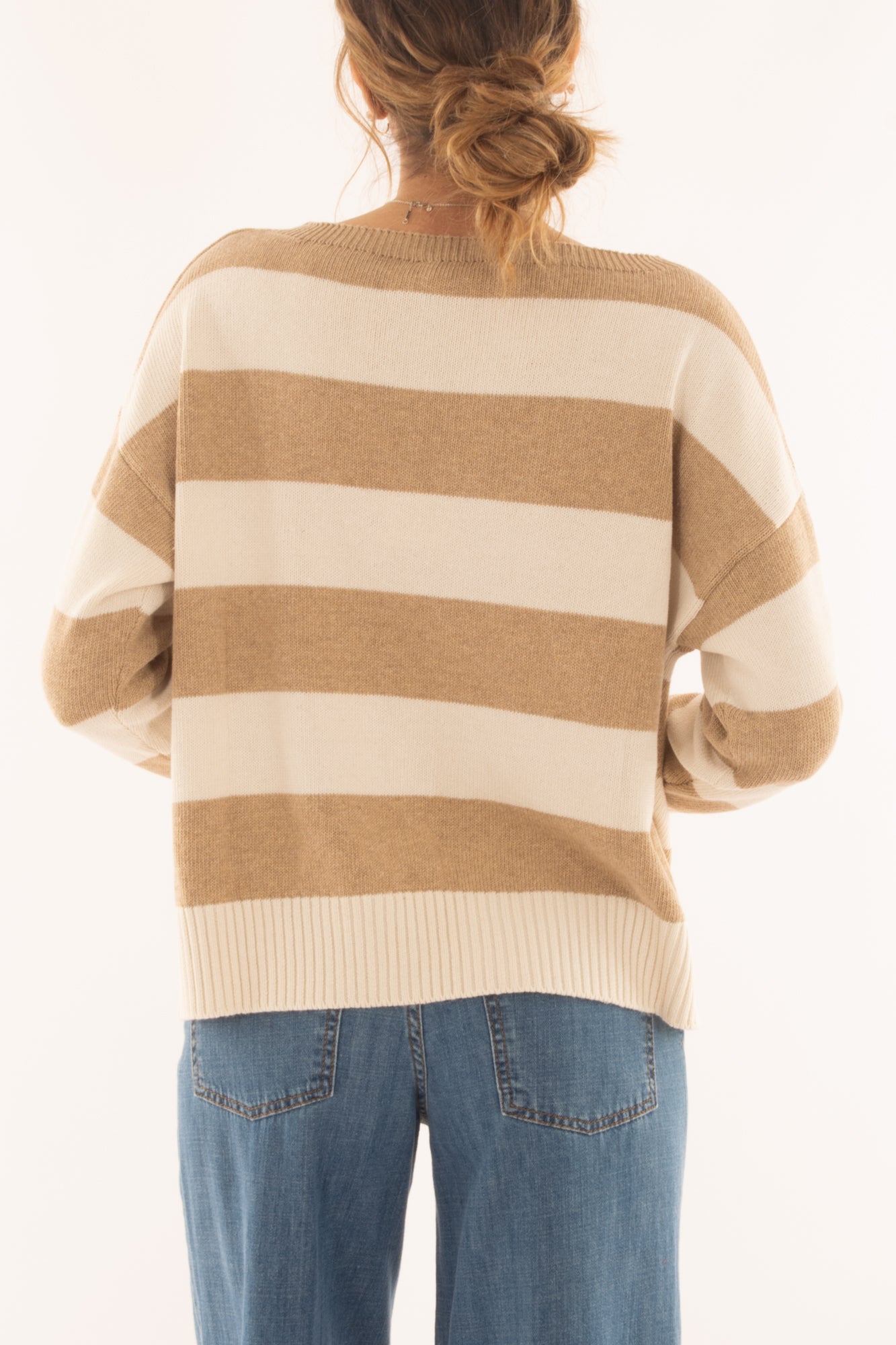 Maglia rigata con scritta da Donna Motel - Sabbia